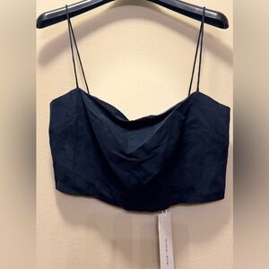 Ginia RTW silk and linen navy crop top size small